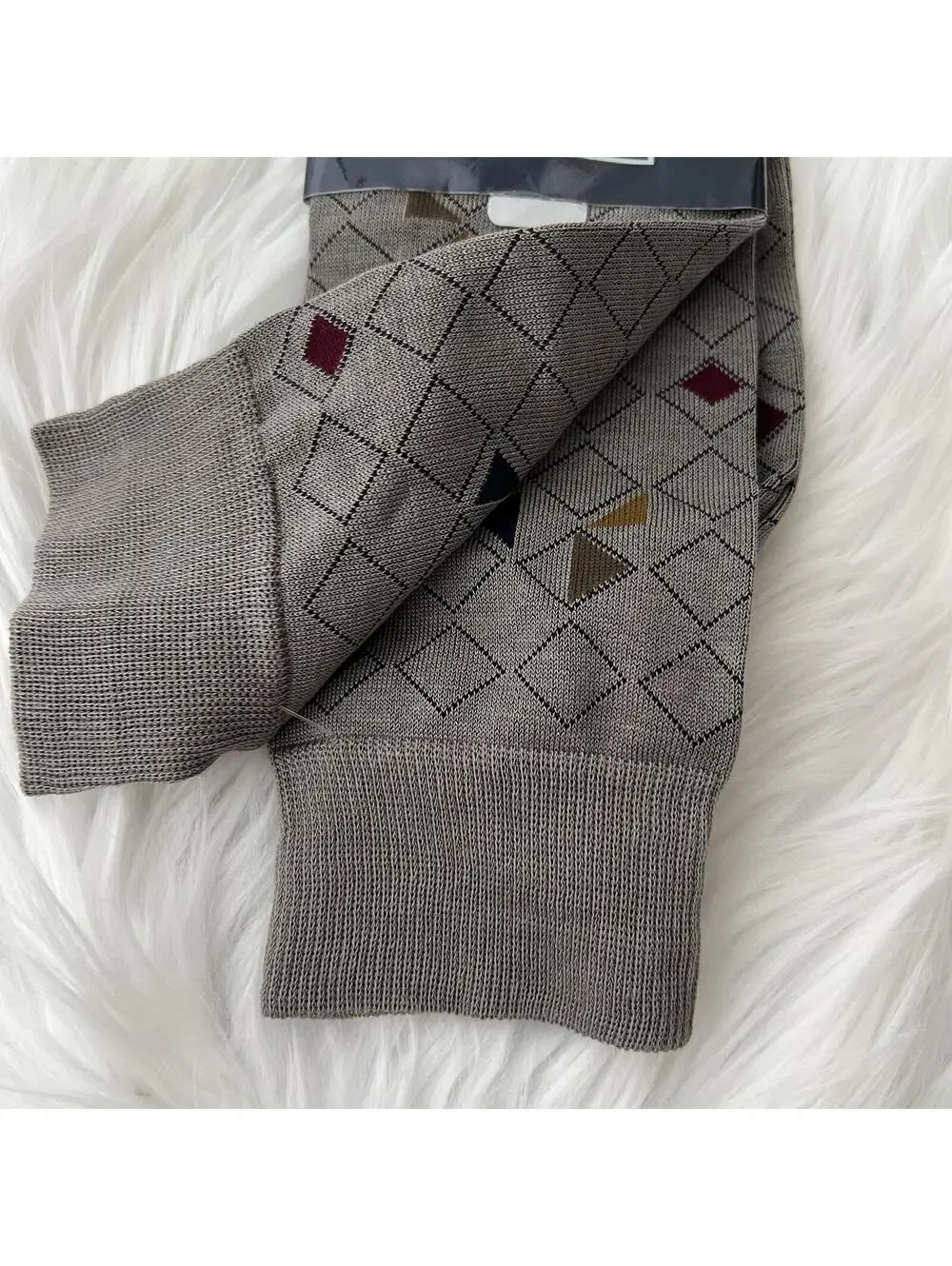 NWT Jeremy Peters Gray Geometric Dress Socks Mercerized Cotton USA 13-16